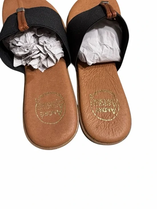 Andre Assous Black and Tan Slide Thong Sandals - Picture 7 of 8